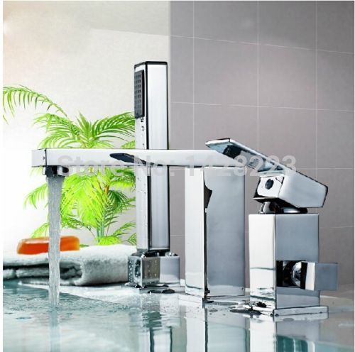 chrome finished bathroom widespread bathtub faucet deck mount bah tub mixer tap with hand shower