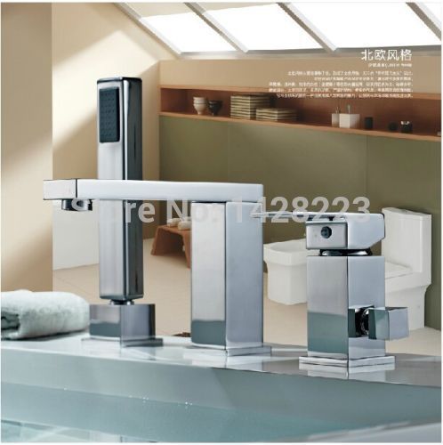 chrome finished bathroom widespread bathtub faucet deck mount bah tub mixer tap with hand shower