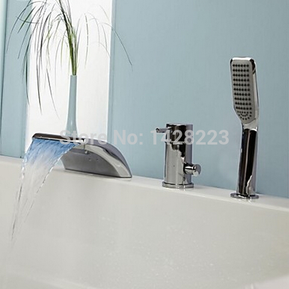 luxury single handle 3pcs handshower bathtub faucet set deck mounted single handle waterfall spout