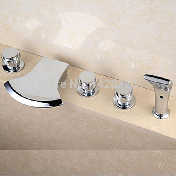 chrome finished three handles bathtub faucet set deck mount widespread bathtub mixer faucet with handshower