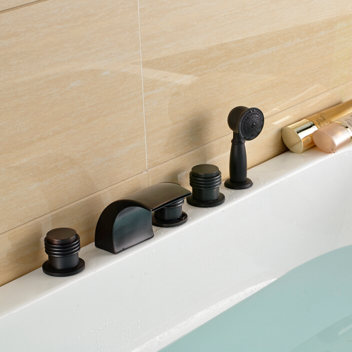 color changing led waterfall handshower bathtub faucet mixer taps deck mount 5pcs oil rubbed bronze