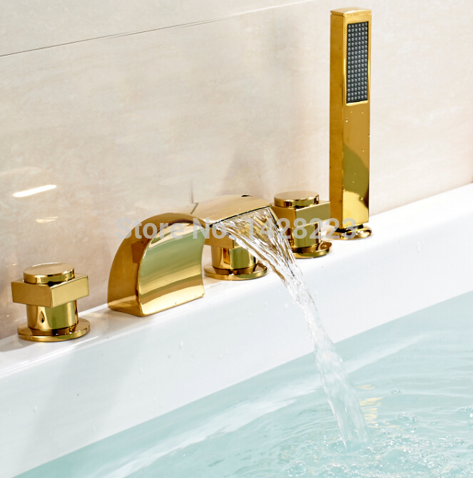 golden ti-pvd finish widespread & handshower bath tub faucet sets three handles bathtub mixer taps