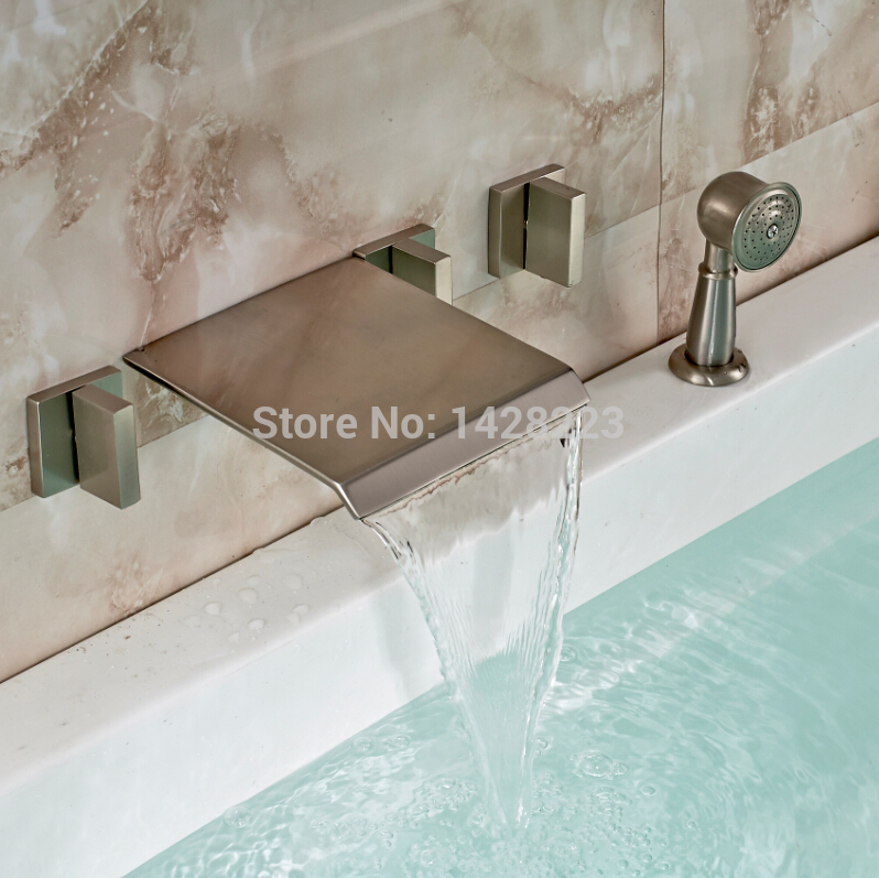 luxury good-quality wall mounted bathroom tub mixer faucet brushed nickel three handles bathtub faucet