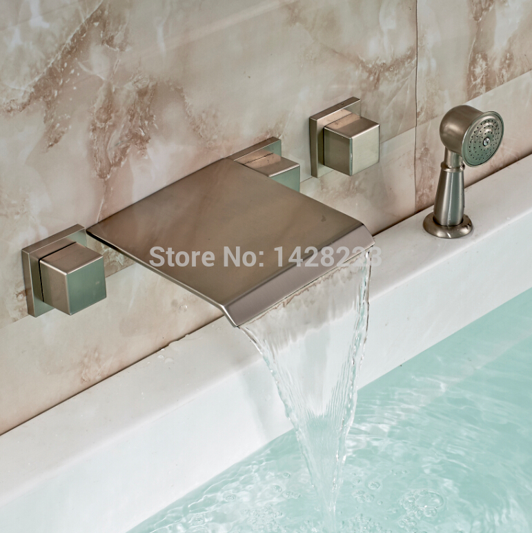 modern wall mounted widespread five holes bathtub tub mixer taps brushed nickel finished 5pcs bathtub taps