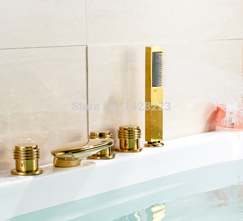 unique roman bath tub faucet solid brass 5 pc set bathroom bathtub mixer taps golden polished