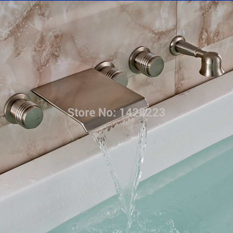 wall mounted bathroom waterfall spout bathtub mixer faucet brushed nickel finished bath and shower faucet