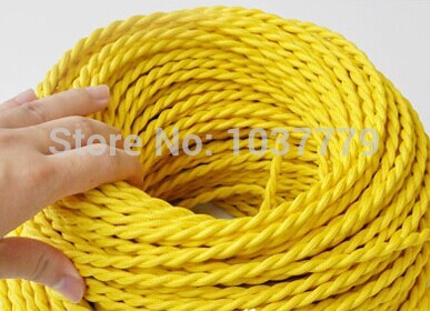 50 meters long yellow color double core cord braided textile fabric wire cable