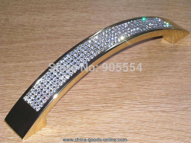 96mm gold color k9 crystal glass cupboard cabinet wardrobe door drawer furniture pull handle - Click Image to Close