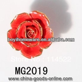new design red ceramic flower knobs with gold edge cabinet pull kitchen cupboard knob kids drawer knobs mg2019
