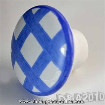 pop style brand new blue plaid round ceramic patterned kitchen cabinet cupboard door drawer pull knob handle