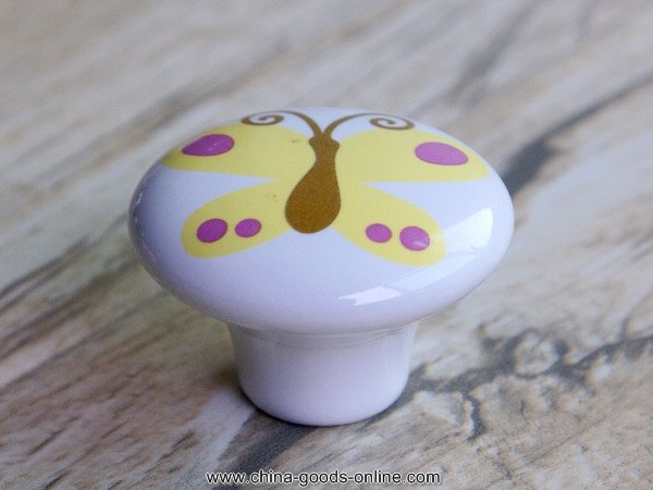 10pcs/lot cabinet drawer knob pull m/w kids yellow butterfly - Click Image to Close