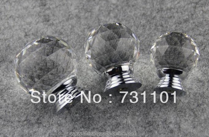 new 30mm crystal clear round cabinet knob drawer pull handle kitchen door wardrobe hardware - Click Image to Close