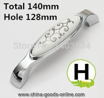 length 140mm hole pitch 128mm zinc alloy ceramic handle cabinet handle drawer handle silver color