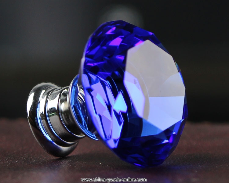 new 10pcs/lot d40 mm blue crystal diamond cabinet cupboard drawer dresser furniture pull handle knob in chrome - Click Image to Close