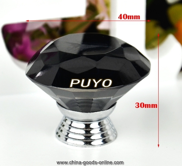 s new 6pcs 40mm crystal glass door knob drawer cupboard pull handle black ea tk0993 - Click Image to Close