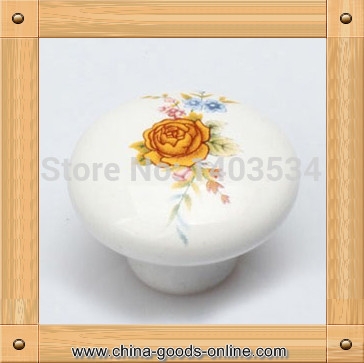 5pcs single hole ceramic knob kitchen furniture knob cabinet knob drawer knob with flower print