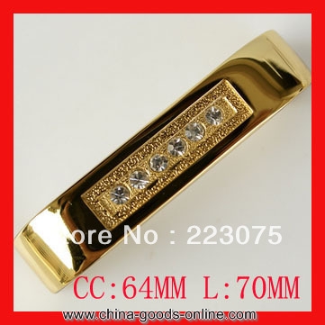 64mm drawer hardware golden rheinstone crystal door pull handle knob 10pcs/lot