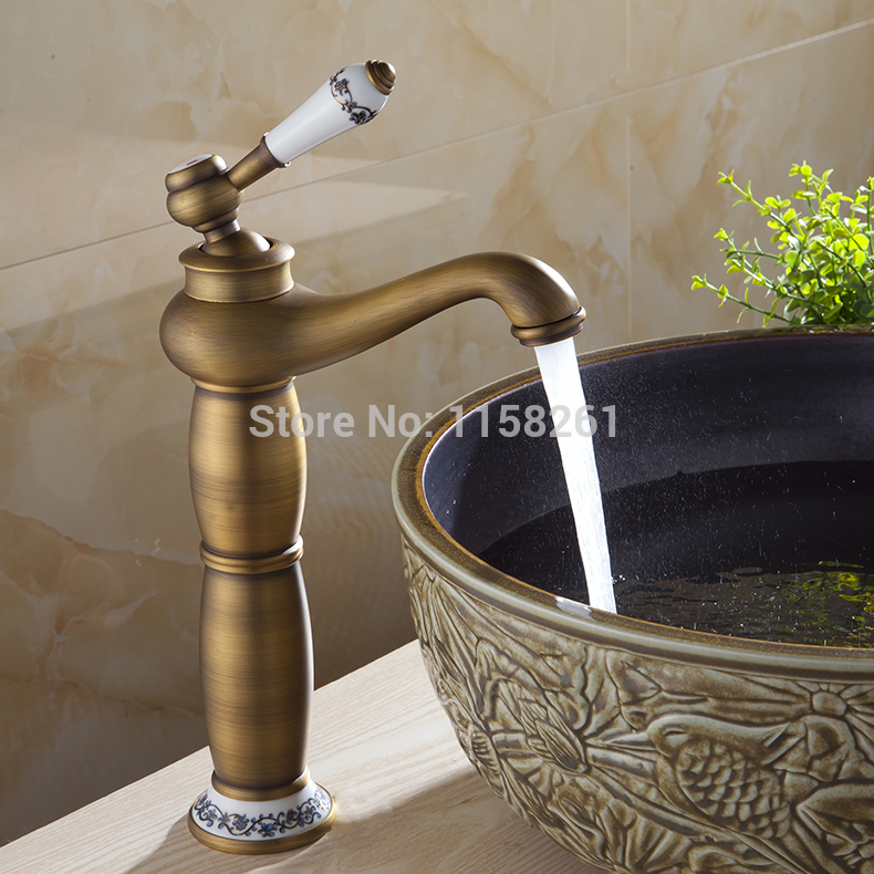 beautifull deck mounted single handle countertop basin faucet antique brass and cold water bathroom mixer taps al-9205f