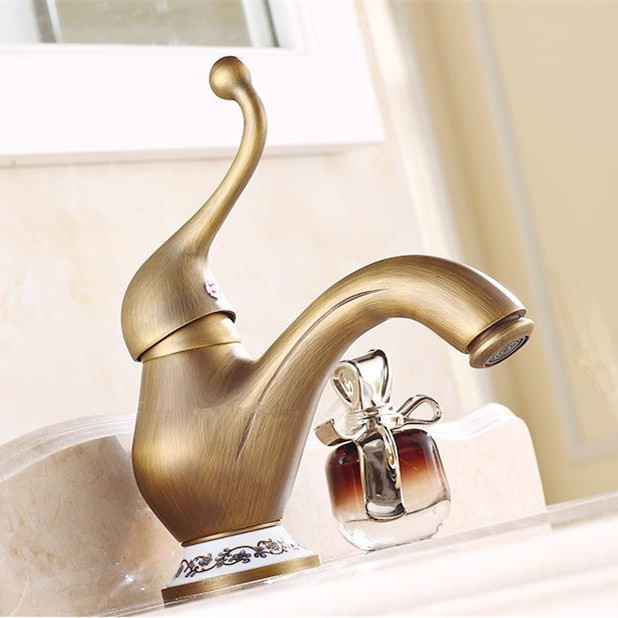 deck mount single handle brass antique basin sink mixer faucet short and cold water wash taps ha-121