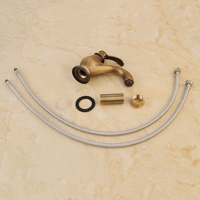 deck mounted antique brass bathroom basin faucet ceramic base single handle tap dz-8009f - Click Image to Close