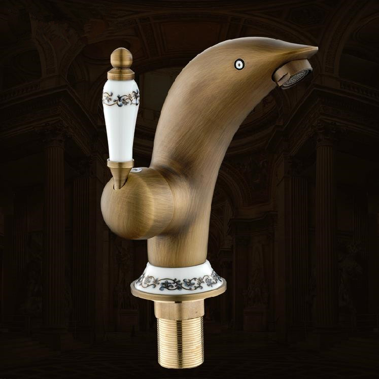 dolphin basin faucet brass bathroom blue and white porcelain antique faucet bathroom sink tap and cold water gyd-2320f