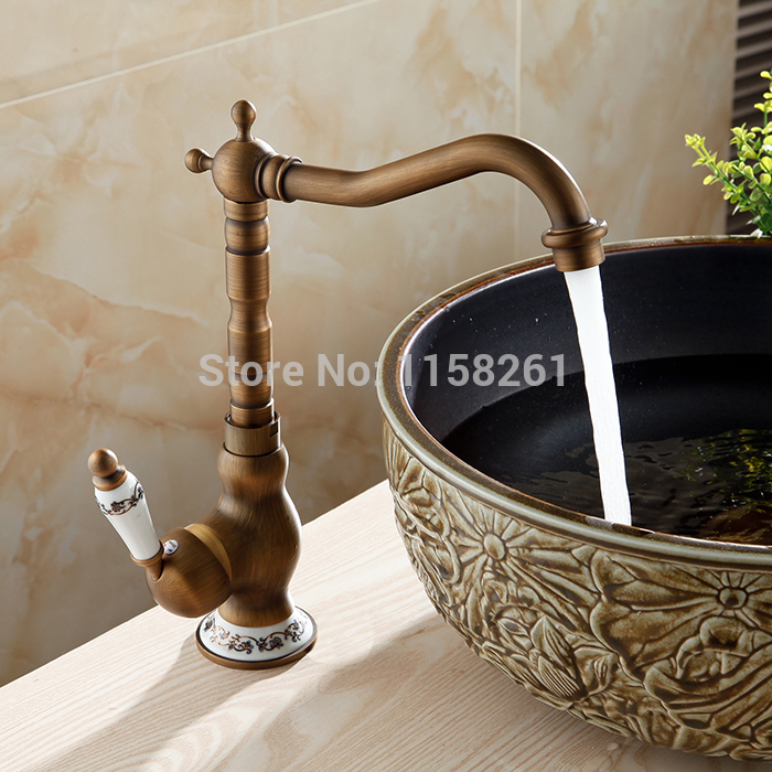 new arrive deck mounted single handle bathroom sink mixer faucet antique brass and cold water al-9210f