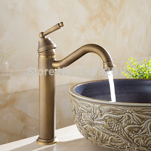 tall design antique brass water tap bathroom basin sink faucet vanity brass faucet water tap crane 6633