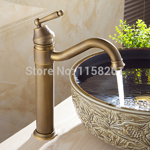 tall design antique brass water tap bathroom basin sink faucet vanity brass faucet water tap crane 6633