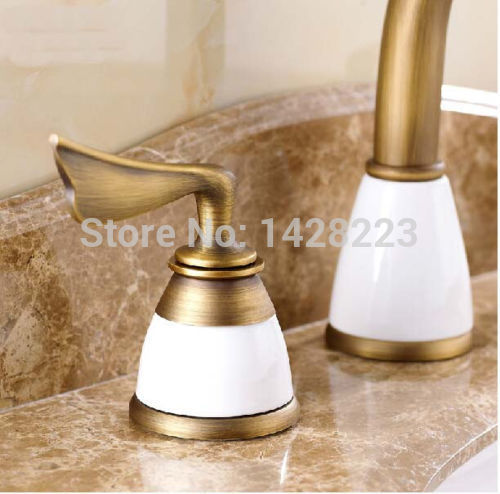 antique brass 3pcs 8"widespread basin sink mixer tap 2 handles deck mounted bathroom basin faucet