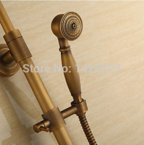 antique brass 8" rainfall shower set faucet wall mounted bathtub shower mixer tap with hand sprayer - Click Image to Close