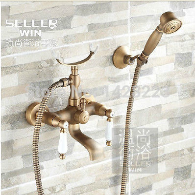 antique brass dual handles handheld shower set faucet wall mount bathroom shower mixer tap