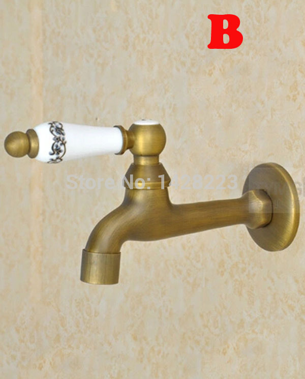 antique brass wall mounted ceramic printing style washing machine faucet creative balcony mop pool taps - Click Image to Close