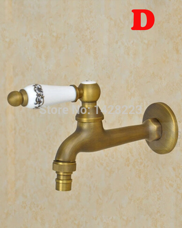 antique brass wall mounted ceramic printing style washing machine faucet creative balcony mop pool taps - Click Image to Close