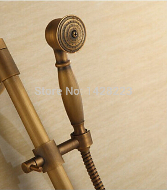 antique brass wall mounted single handle shower faucet set 8" rainfall exposed shower mixer tap