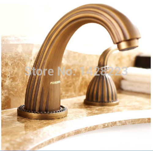 antique brass widespread three holes basin sink faucet deck mounted double handle bathroom sink mixer taps