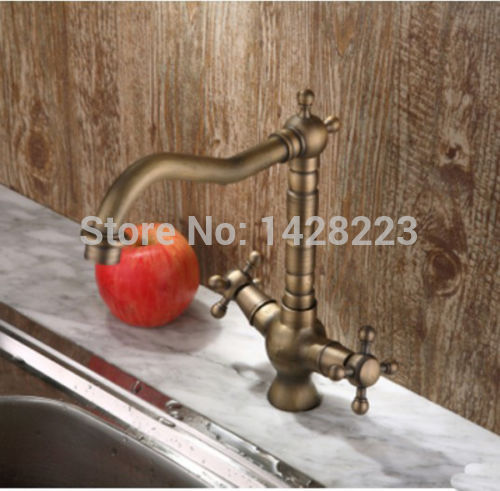 deck mounted dual handles one hole kitchen sink mixer faucet antique brass finished kitchen mixer taps