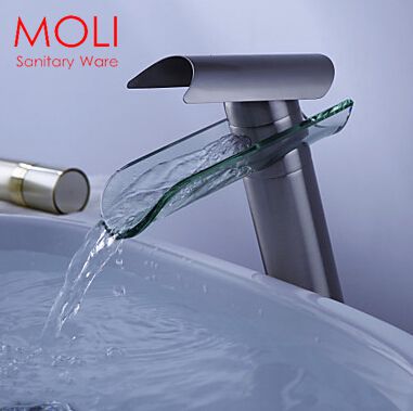 brushed nickel glass waterfall faucet mixer tap waterfall glass spout mixer torneira banheiro misturador