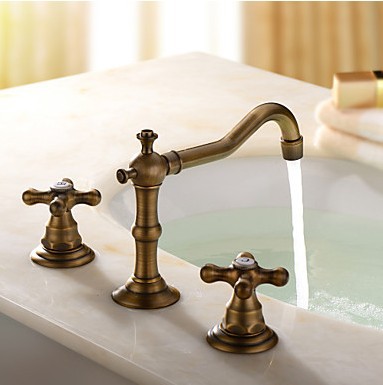 classic antique bronze washbasin faucet bathroom cross double handle three hole cold and water tap