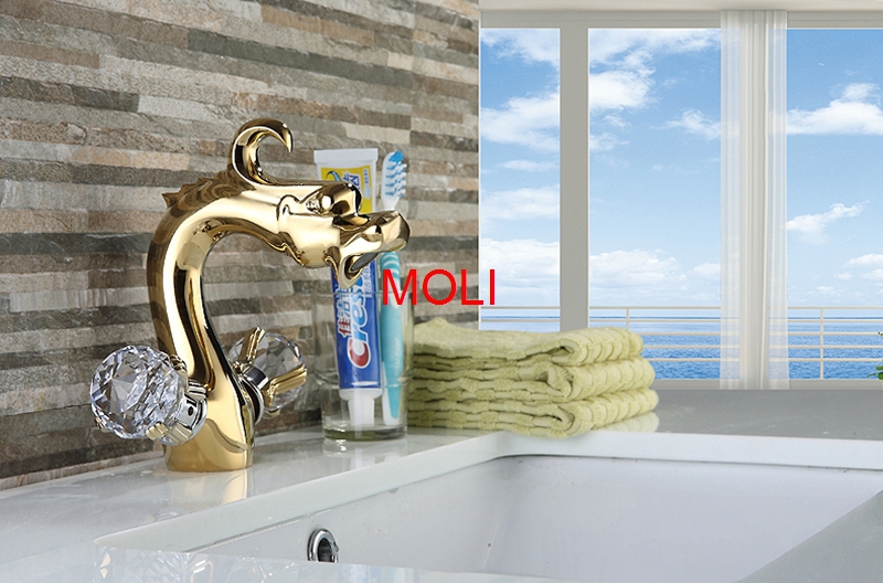 classic dragon faucet with dual cross or crystal handle antique brass white painted and gold finish washbasin tap