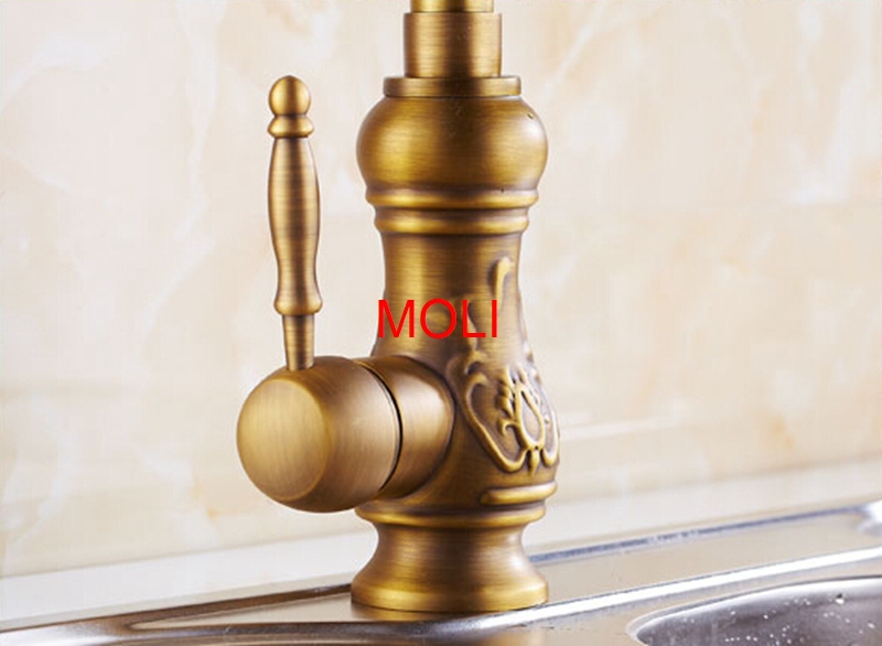 luxury vintage style bathroom basin mixer antique brass swivel spout tap faucet single hole torneira banheiro