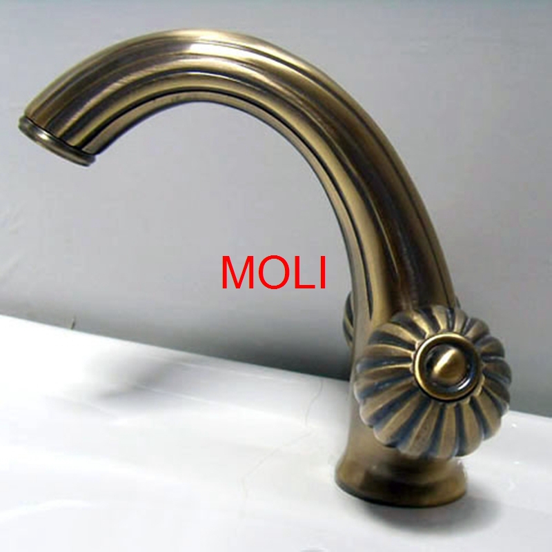 retro style washbasin faucet bathroom double handle single hole cold and water tap antique brass faucets