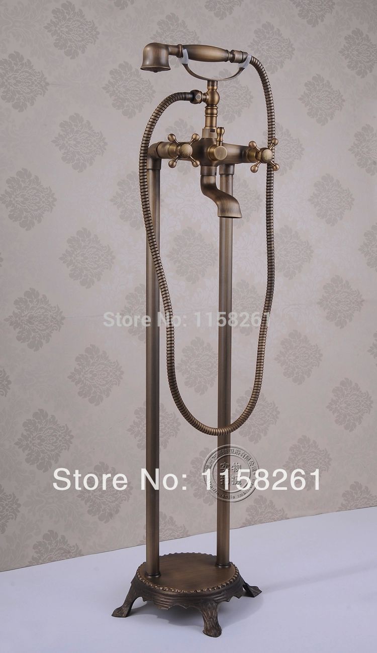 bathroom antique floor stand faucet telephone type bath shower mixer brass shower set luxury bathtub tap hj-6051