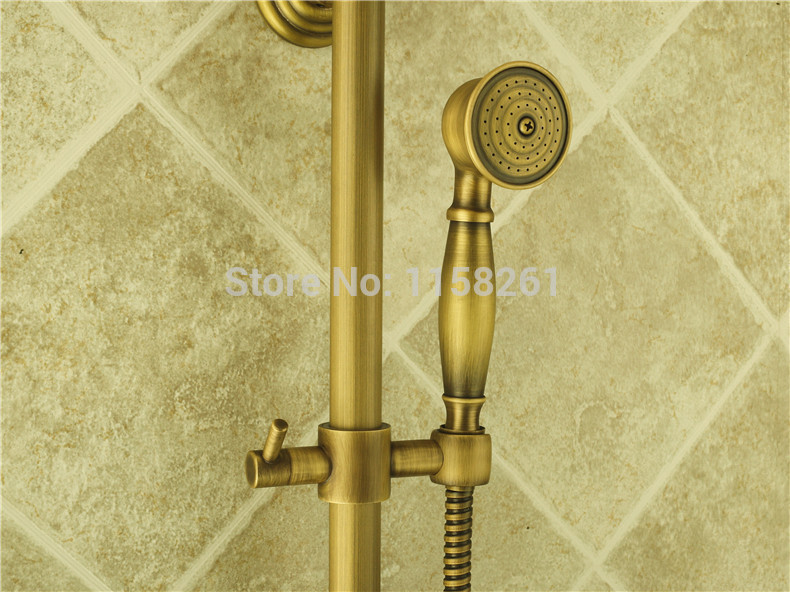 luxury new antique brass rainfall shower set faucet + tub mixer tap + handheld shower wall mounted wf-6821