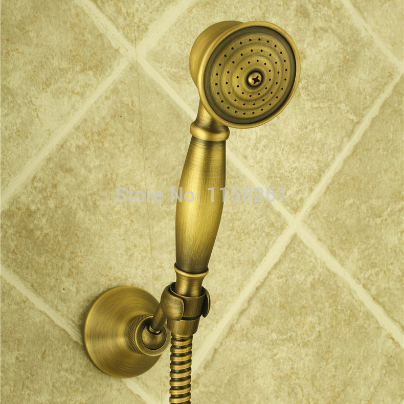 luxury new antique brass rainfall shower set faucet + tub mixer tap + handheld shower wall mounted zly-6758