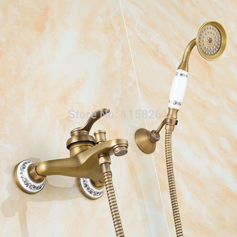 new arrival antique brass shower set faucet+bath tub mixer tap+single handle shower wall mounted zly-6756q