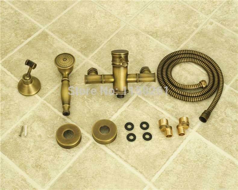 wall mounted antique finished brass material bathroom tub faucet set with hand shower wall mounted zly-6760