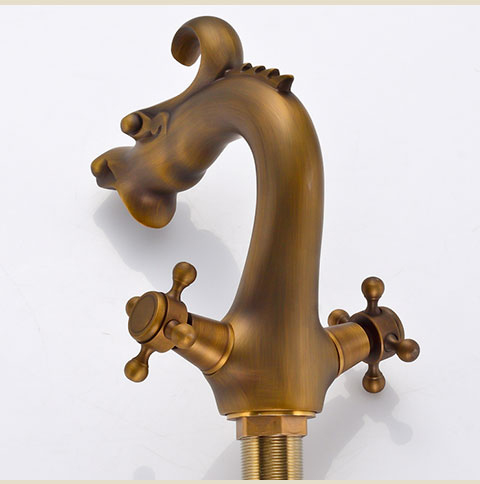 and cold water antique brass dragon mixer faucet