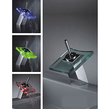 bathroom sink faucets color changing led waterfall tap glass spout,torneira para de banheiro