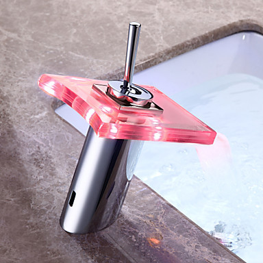 color changing led waterfall tap single handle bathroom sink faucet chrome finish ,torneira para de banheiro modocomando - Click Image to Close