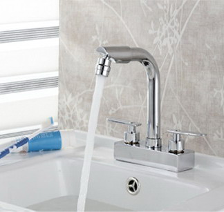 dual hole dual handle chromed bathroom faucet, zinc alloy water mixer
